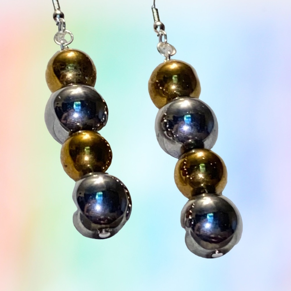 Hand Crafted Earrings Gold & Silver Mirror Ball Dangle Glass Party Pierced - Picture 4 of 9